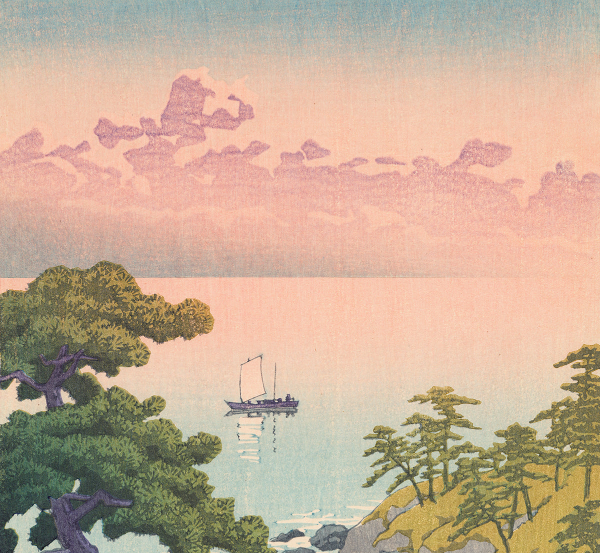 Hasui 巴水: Distant Clouds Over the Sea (Kaijo un'en) (First