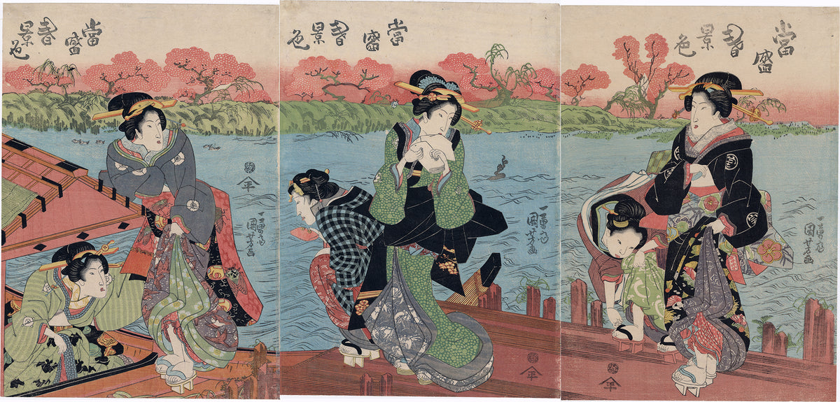 国芳: 隅田川の春に遊覧船に乗る遊女たち – Egenolf Gallery Japanese