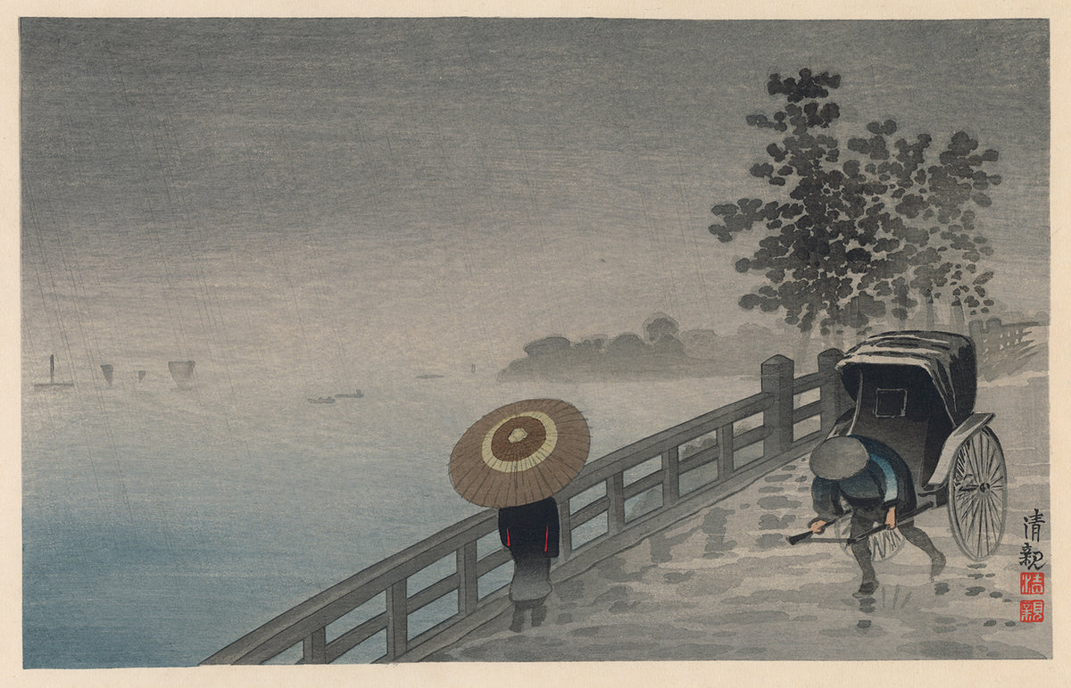清親：月見橋の雨 – Egenolf Gallery Japanese Prints