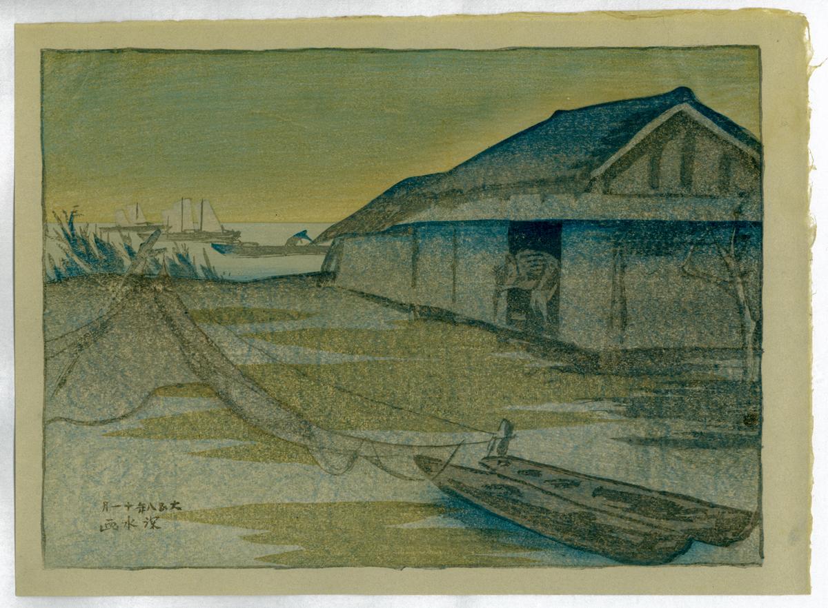 伊東深水：橘川の夜明け（販売） – Egenolf Gallery Japanese Prints