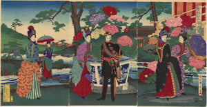 Chikanobu: Emperor Meiji and Empress Viewing Peony Flowers