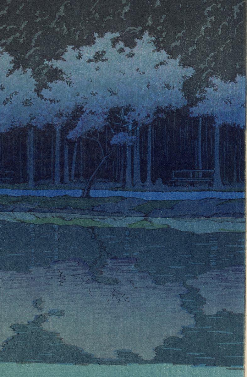 Hasui 川瀬巴水: Spring Evening at Inokashira Park 井の頭の春の夜 (Sold)