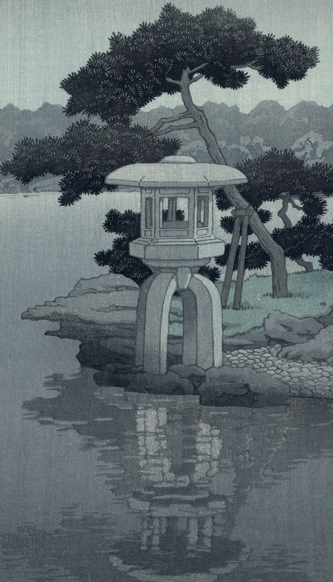 Hasui 巴水: Moon Over Kiyosumi Garden 月の清澄園 (Sold)