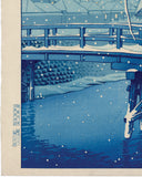 Hasui 巴水: Blue Version of Evening Snow, Edo River (SOLD)