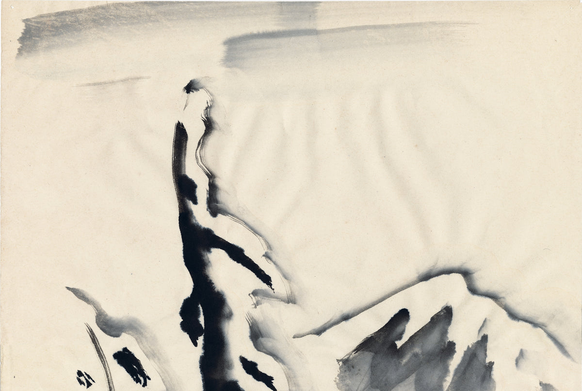 小畑：雪を積んだ山の斜面の松 水墨画（販売終了） – Egenolf Gallery