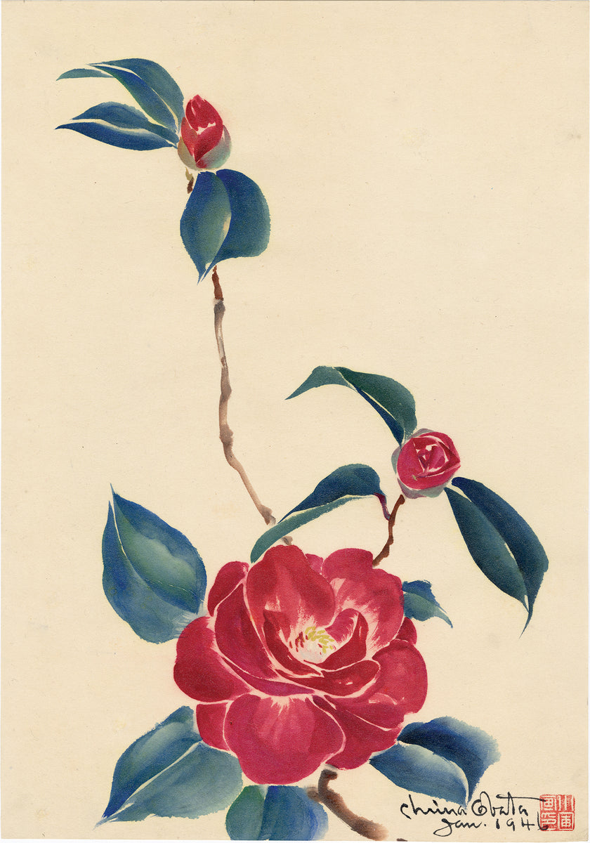 小畑：椿の枝の水彩画（SOLD） – Egenolf Gallery Japanese Prints