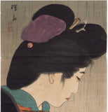 Itō Shinsui 伊東深水: Kuchi-e of a Beauty in Profile in the Rain
