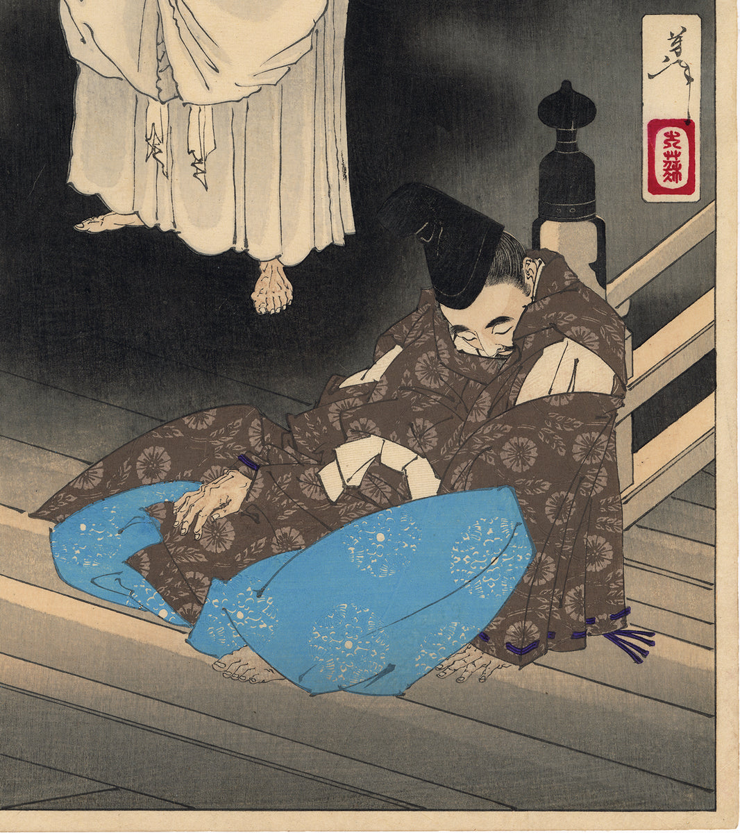 Yoshitoshi 芳年: Sumiyoshi Full Moon –Lord Teika and the God of Poetry (SOLD)  住よしの名月