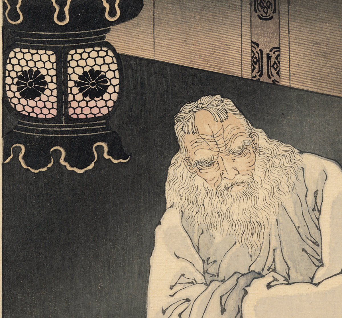 Yoshitoshi 芳年: Sumiyoshi Full Moon –Lord Teika and the God of Poetry (SOLD)  住よしの名月