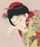 Chikanobu: Young Beauty Playing with her Cat (SOLD)