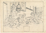 Kuniyoshi: Original Preparatory Drawing of a Cat Playing with a Ball at New Year's