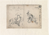 Kuniyoshi: Drawing of a Traveling Monk in Snow and a Warrior Striking a Pose