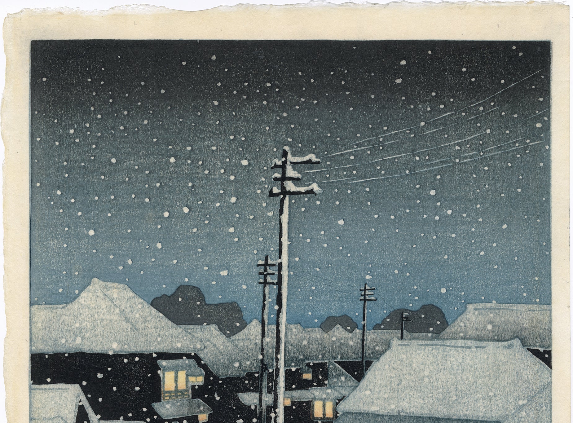 Hasui 巴水: Evening Snow at Terajima (Terashima) Village 雪に暮れ 