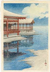 Hasui 巴水: Snow on a Clear Day at Miyajima (Sold)
