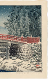 Hasui: Snow at Shin Bridge in Nikko 日光神橋の雪 (First Edition)