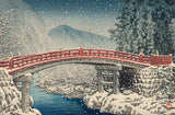Hasui: Snow at Shin Bridge in Nikko 日光神橋の雪 (First Edition)