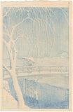 Hasui 巴水: Blue Version of Evening Snow, Edo River  (Published First Edition) (Sold)