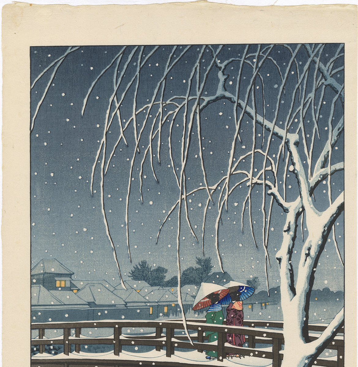 Amazon.co.jp: 川瀬巴水 木版画 社頭の雪 井の頭弁天 初版 1929