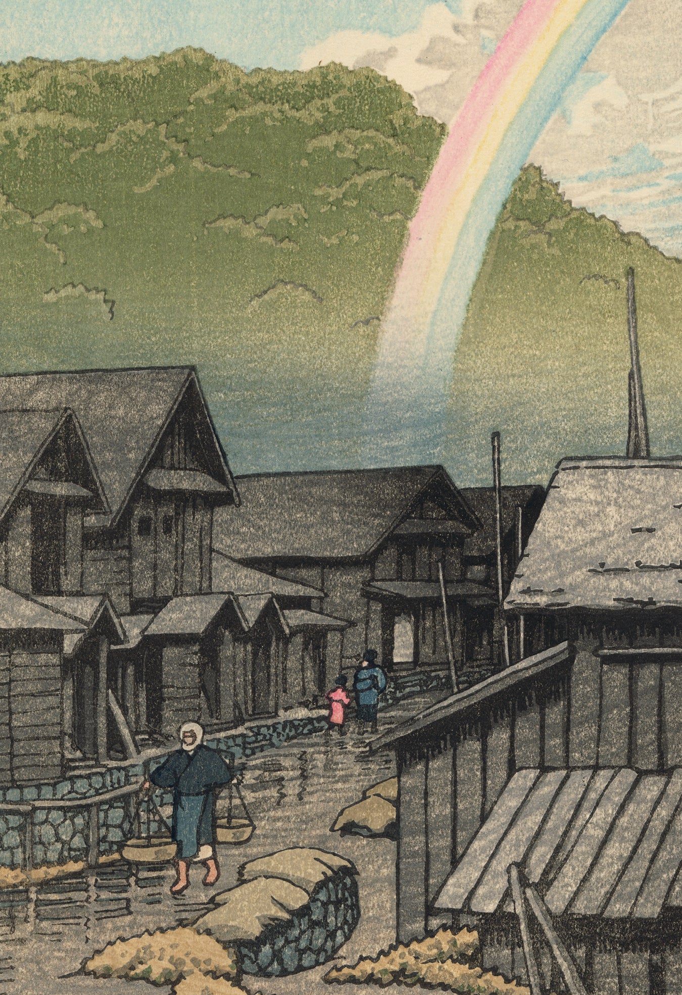 Kostabi Upheaval 1982 直筆原画 Hasui 川瀬 巴水: Horai Rocks on the Kiso River 木曾川蓬莱岩