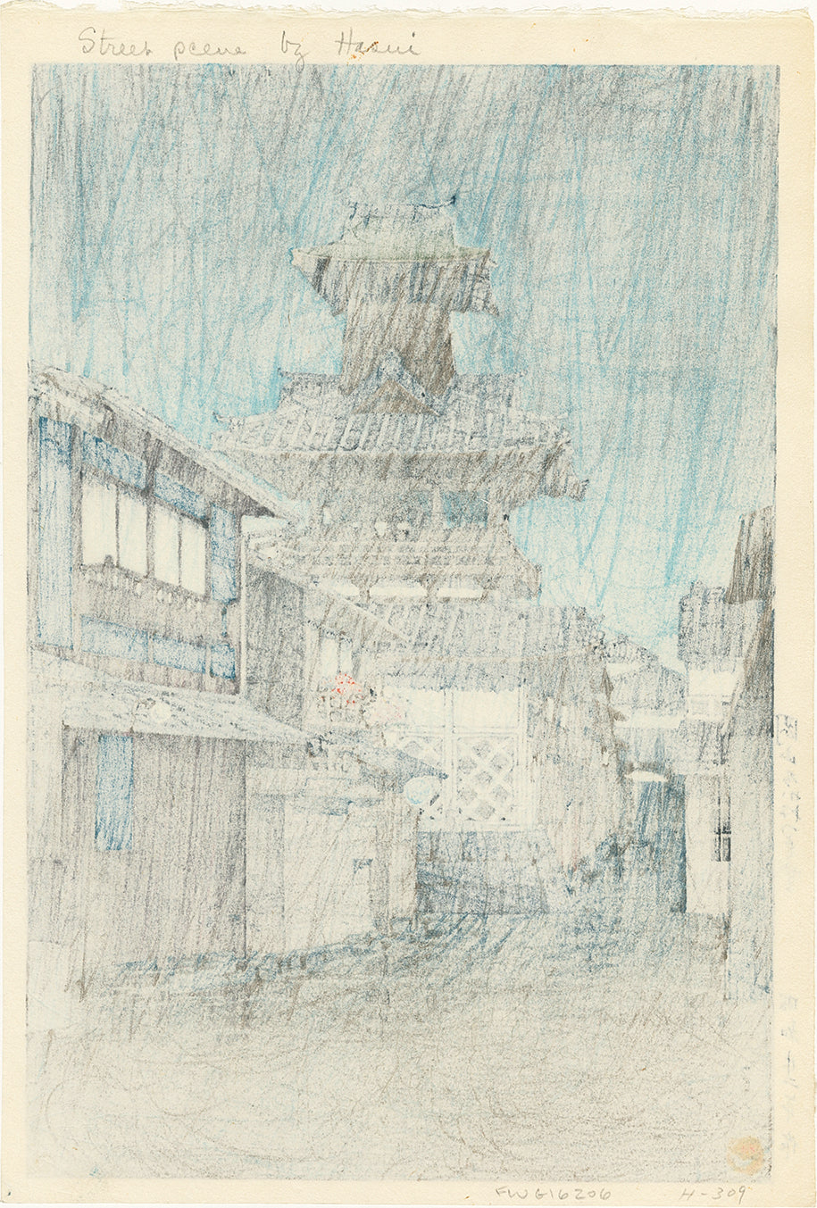 バーガス　　絵画 Hasui 巴水: Kanetsuki Hall Bell Tower Okayama 岡山之かねつき堂
