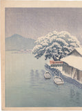 Hasui 巴水: Ishinomaki in the Snow 石巻の暮雪 (First edition) (Sold)