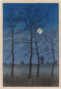 Hasui 巴水: Winter Moon over Toyama Plain (Pre-Earthquake)  戸山の原 (Sold)