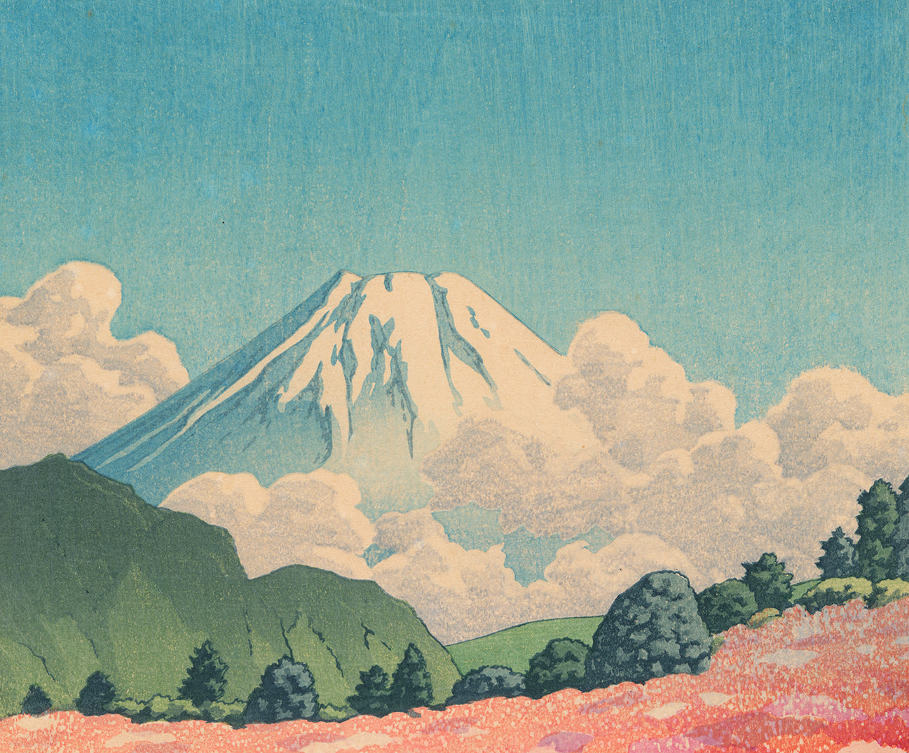 Hasui 巴水 : View of Azalea Garden and Mount Fuji (Sold) – Egenolf