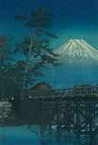 Hasui 巴水: Mount Fuji on a Moonlit Night, Kawai Bridge (SOLD)