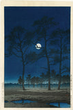 Hasui 巴水: Winter Moon over Toyama Plain 戸山ヶ原