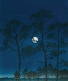 Hasui 巴水: Winter Moon over Toyama Plain 戸山ヶ原