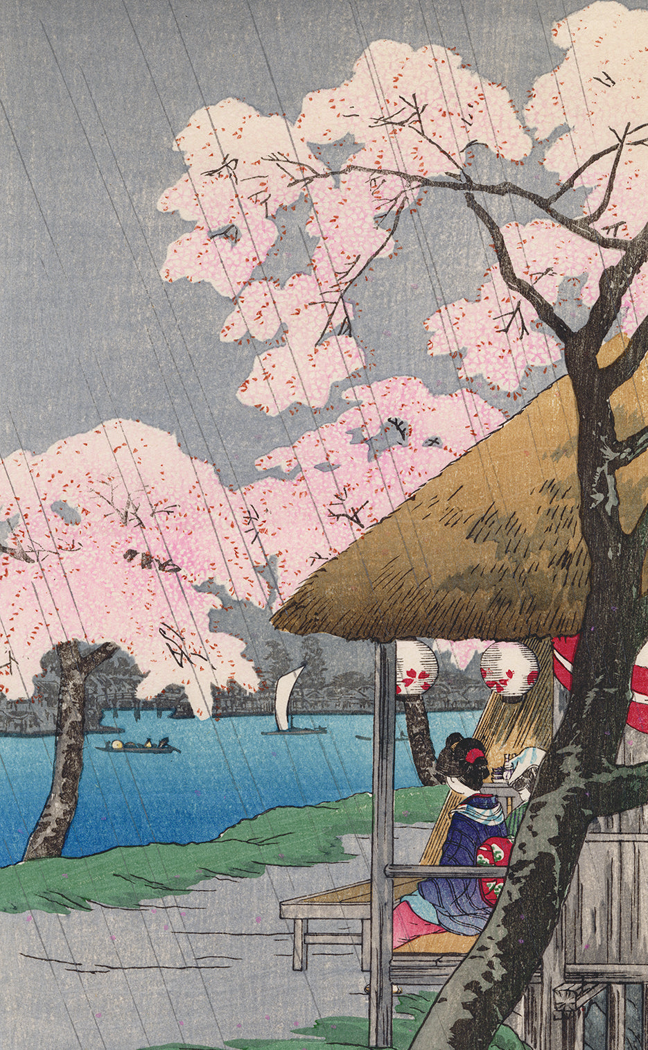 日本画　高橋美水 高橋松亭 弘明: 雨の隅田川の桜 – Egenolf Gallery Japanese Prints