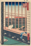 Hiroshige 広重: White Cat in Window Gazing at Asakusa Ricefields and Torinomachi Festival (Reserved)