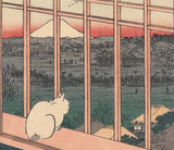 Hiroshige 広重: White Cat in Window Gazing at Asakusa Ricefields and Torinomachi Festival (Reserved)