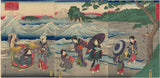 Hiroshige II: Beauties Enjoying the Seashore and View of Enoshima 相州七里ヶ浜　江之嶋金亀山遠景之図