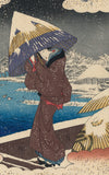 Hiroshige 広重: Beauty with Umbrella in Snow (SOLD) (Mitate ukifune) 隅田川の渡 見立浮ふね
