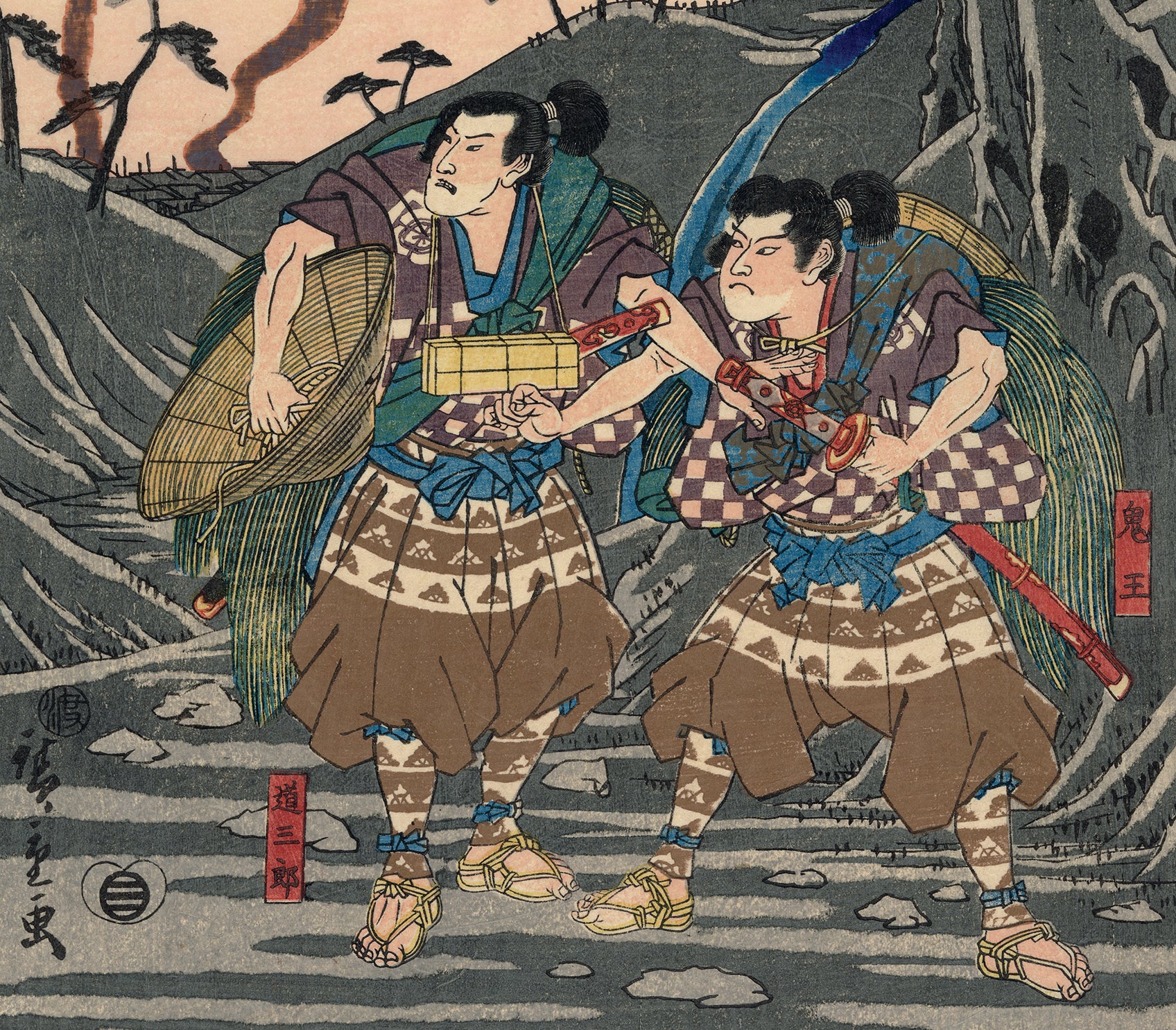 広重：曽我兄弟の家臣 鬼王・道三郎（販売済み） – Egenolf Gallery