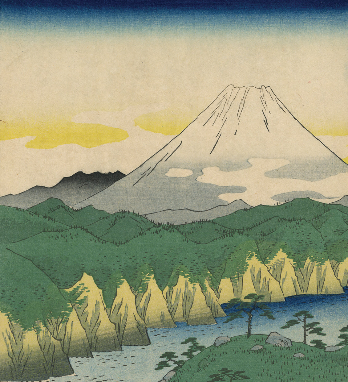 広重: 箱根の湖水に昇る富士山 (箱根の湖水) – Egenolf Gallery