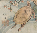 Hokkei: Surimono of Swimming Turtles and Plum Branch (SOLD)