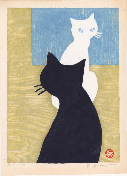 笹島喜平：黒猫、白猫 – Egenolf Gallery Japanese Prints