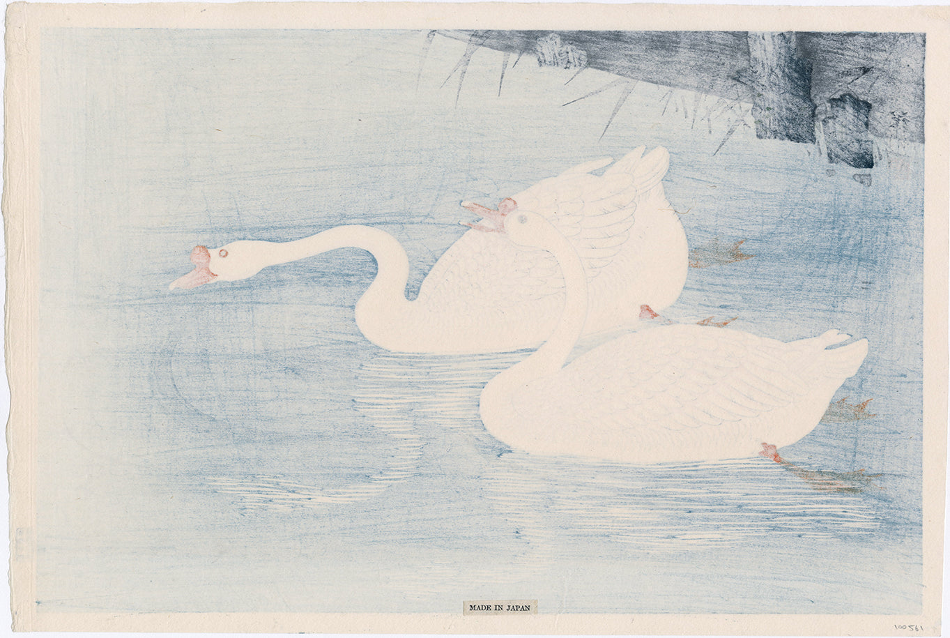 Koson 小原古邨 : 二羽の泳ぐガチョウ 鵞鳥（初版）（販売済み