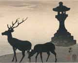 Koson 小原古邨 : Two Deer and the Floating Torii of Miyajima Shrine  厳島