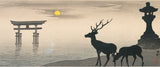 Koson 小原古邨 : Two Deer and the Floating Torii of Miyajima Shrine  厳島