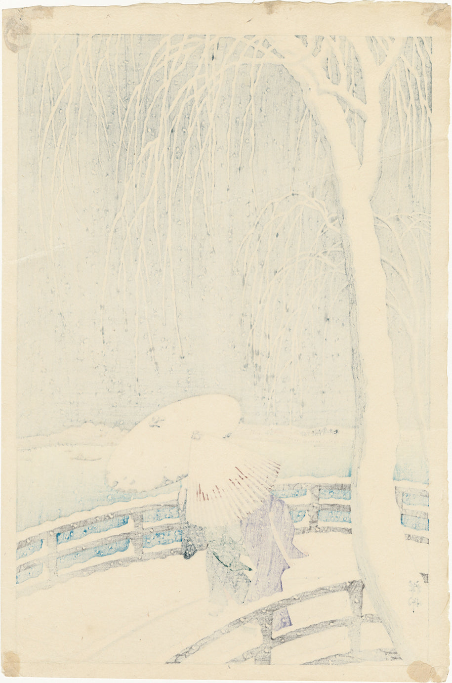 Koson 小原古邨: Snow on Willow Bridge 雪中の柳橋 (First Edition