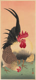 Koson 小原古邨 : Bantam Rooster, Hen and Chick