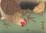 Koson 小原古邨 : Bantam Rooster, Hen and Chick
