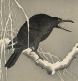 Koson 小原古邨 : Cawing Crow 雪中の鴉 on a Snowy Branch (Oversized)