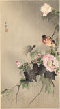Koson 小原古邨 : Stonechat Bird with Flowering Hibiscus (SOLD)