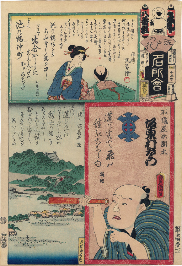 Kunisada: Ikenohata: the Actor Bando Muraemon with Telescope