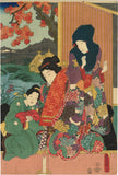 Kunisada: Three Beauties Create Bunraku Puppet Theater 重陽・ 後の月宴