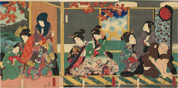 Kunisada: Three Beauties Create Bunraku Puppet Theater 重陽・ 後の月宴